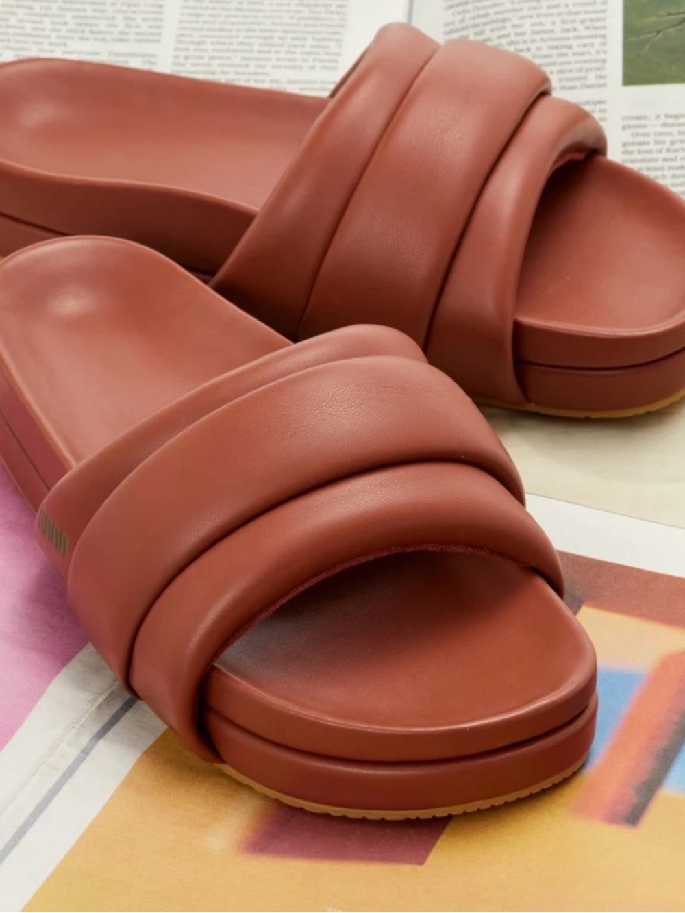 Commbi Softie Slide Unisex Size 8 Tobacco Brown Vegan Leather $180 MSRP